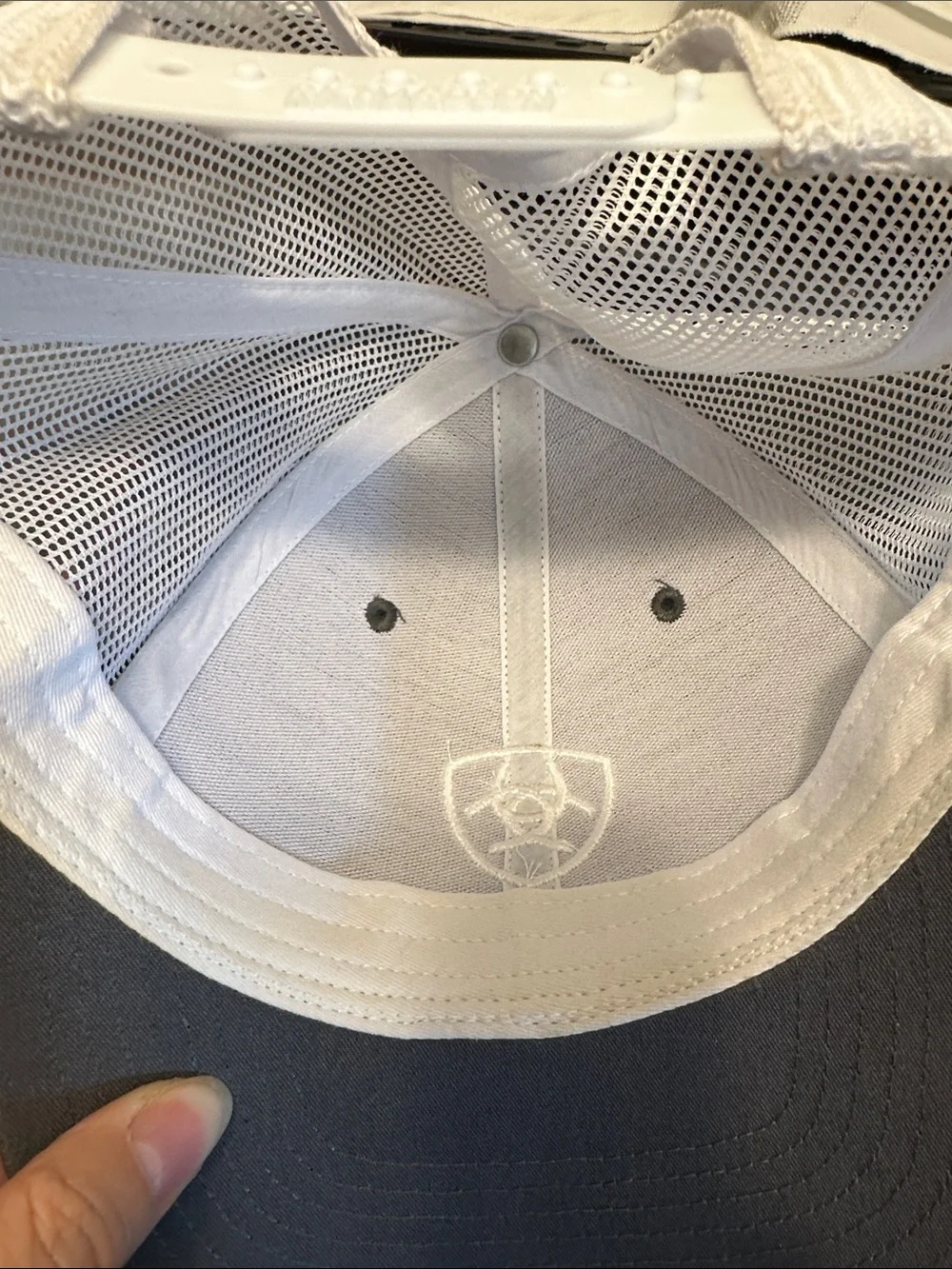 Ariat Dark Gray and White Embroidered Shield Trucker Hat